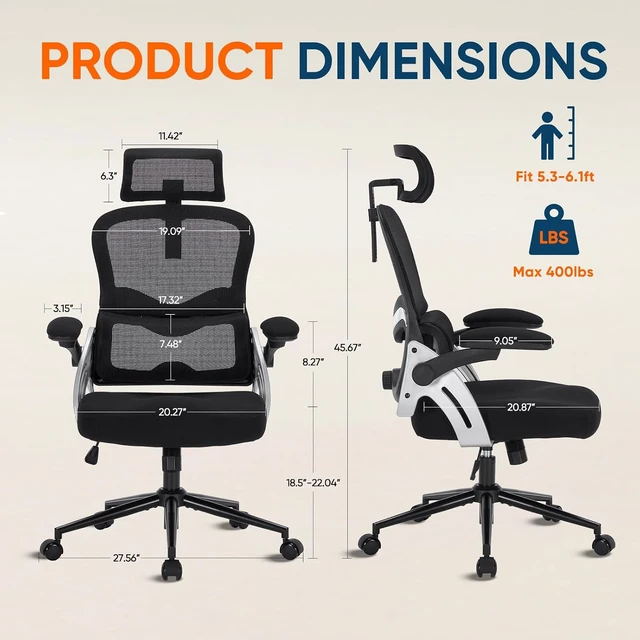 Alt view image 2 of 7 - 400 Lbs Ergonomic Mesh Office Chair with Headrest