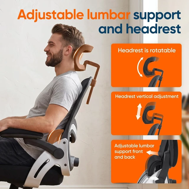 Alt view image 5 of 7 - 400 Lbs Ergonomic Mesh Office Chair with Headrest