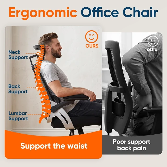Alt view image 7 of 7 - 400 Lbs Ergonomic Mesh Office Chair with Headrest
