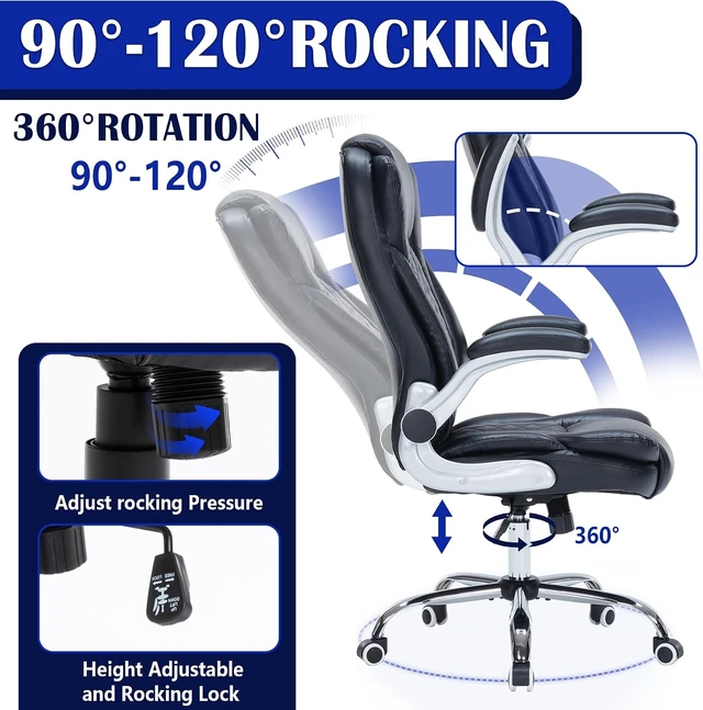 Alt view image 3 of 6 - 400 Lbs Heavy Duty Executive Office Chair with Flip-Up Armrests Big & Tall Breathable PU Leather Ergonomic Computer Chair (Black)
