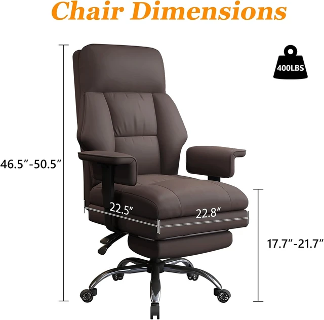 Alt view image 2 of 7 - High Back Leather Executive Office Chair with Leg Rest & Wheels Ergonomic Desk Chair with Lumbar Support for Home Office