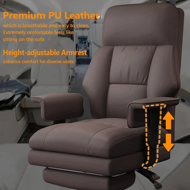 Alt view image 3 of 7 - High Back Leather Executive Office Chair with Leg Rest & Wheels Ergonomic Desk Chair with Lumbar Support for Home Office