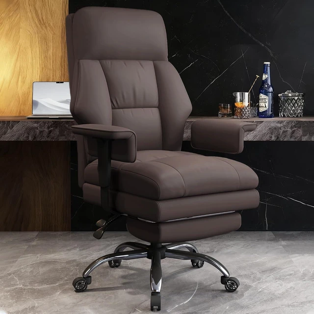 Main image of High Back Leather Executive Office Chair with Leg Rest & Wheels Ergonomic Desk Chair with Lumbar Support for Home Office