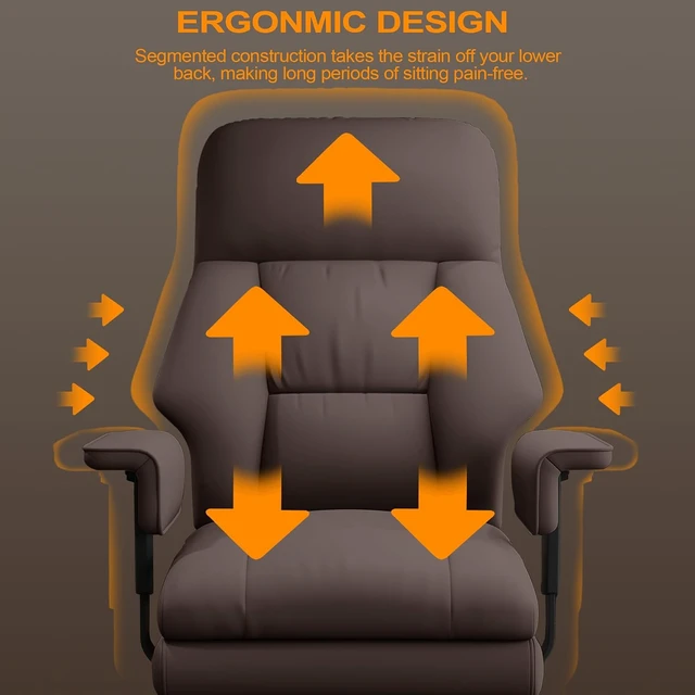 Alt view image 4 of 7 - High Back Leather Executive Office Chair with Leg Rest & Wheels Ergonomic Desk Chair with Lumbar Support for Home Office