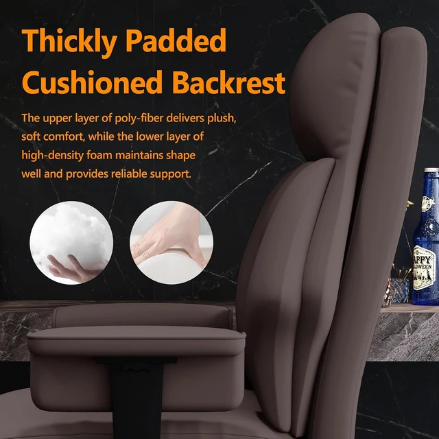 Alt view image 5 of 7 - High Back Leather Executive Office Chair with Leg Rest & Wheels Ergonomic Desk Chair with Lumbar Support for Home Office
