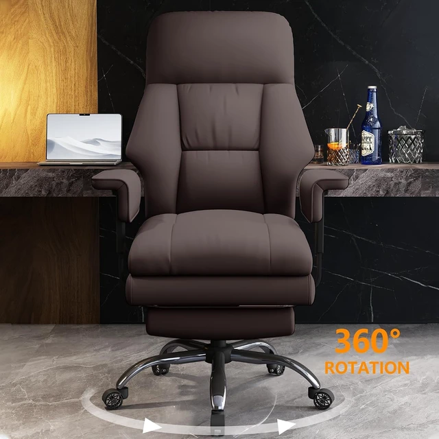 Alt view image 7 of 7 - High Back Leather Executive Office Chair with Leg Rest & Wheels Ergonomic Desk Chair with Lumbar Support for Home Office