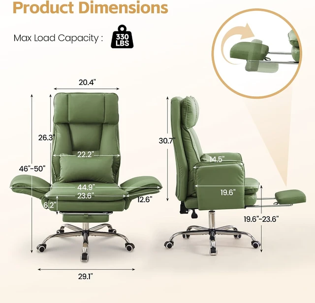 Alt view image 2 of 7 - Green Big & Tall Office Chair with Footrest & Flip Armrest Pet Friendly