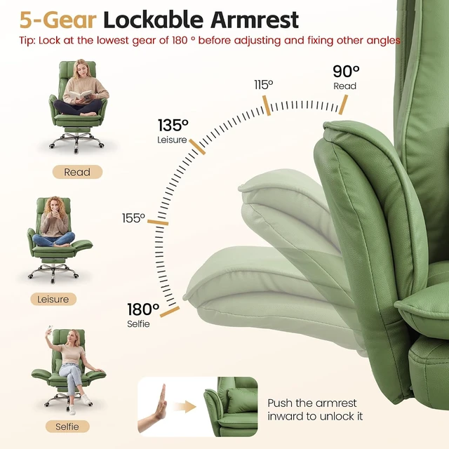Alt view image 3 of 7 - Green Big & Tall Office Chair with Footrest & Flip Armrest Pet Friendly