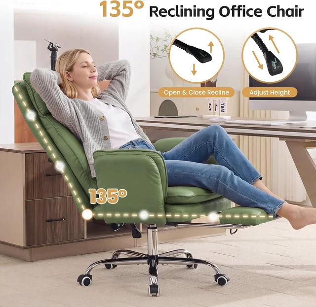 Alt view image 4 of 7 - Green Big & Tall Office Chair with Footrest & Flip Armrest Pet Friendly