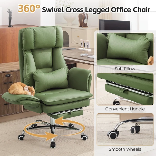 Alt view image 6 of 7 - Green Big & Tall Office Chair with Footrest & Flip Armrest Pet Friendly