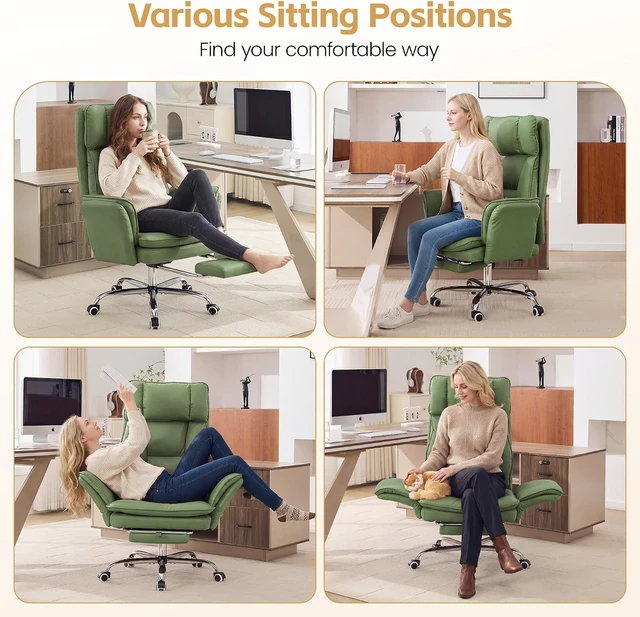 Alt view image 7 of 7 - Green Big & Tall Office Chair with Footrest & Flip Armrest Pet Friendly