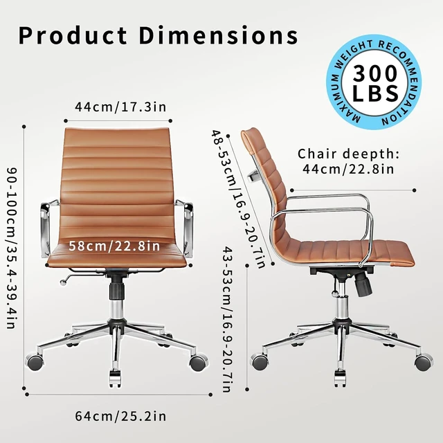 Alt view image 2 of 5 - Ergonomic Mid Back Office Chair with Lumbar Support Adjustable Swivel PU Leather Task Chair, 360° Rolling for Home Office, Terracotta