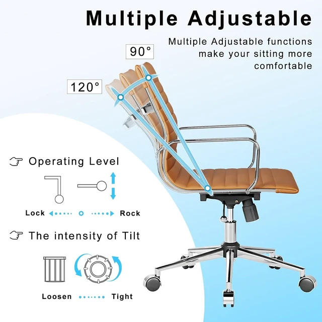 Alt view image 3 of 5 - Ergonomic Mid Back Office Chair with Lumbar Support Adjustable Swivel PU Leather Task Chair, 360° Rolling for Home Office, Terracotta