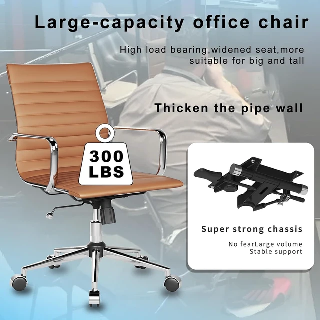 Alt view image 4 of 5 - Ergonomic Mid Back Office Chair with Lumbar Support Adjustable Swivel PU Leather Task Chair, 360° Rolling for Home Office, Terracotta