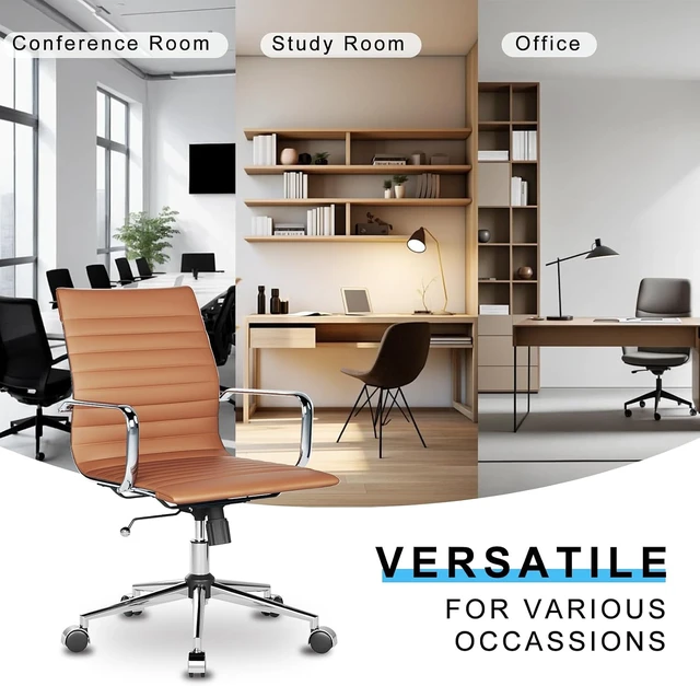 Alt view image 5 of 5 - Ergonomic Mid Back Office Chair with Lumbar Support Adjustable Swivel PU Leather Task Chair, 360° Rolling for Home Office, Terracotta