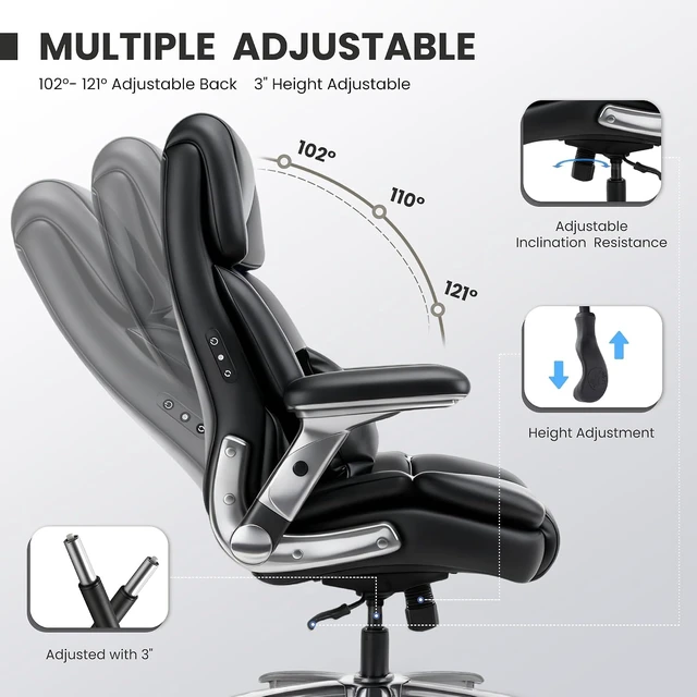 Alt view image 5 of 7 - 400 Lbs Heavy Duty Big & Tall Executive Chair High Back Home Desk Chair