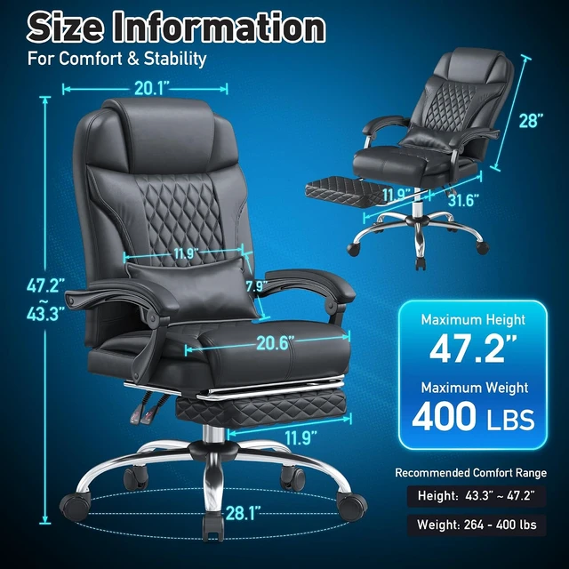 Alt view image 2 of 7 - Big & Tall Office Chair with Retractable Footrest & 145° Recline