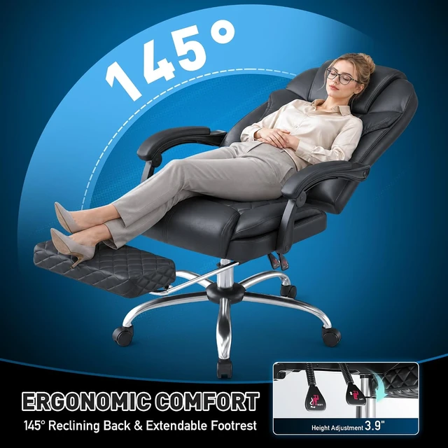 Alt view image 3 of 7 - Big & Tall Office Chair with Retractable Footrest & 145° Recline