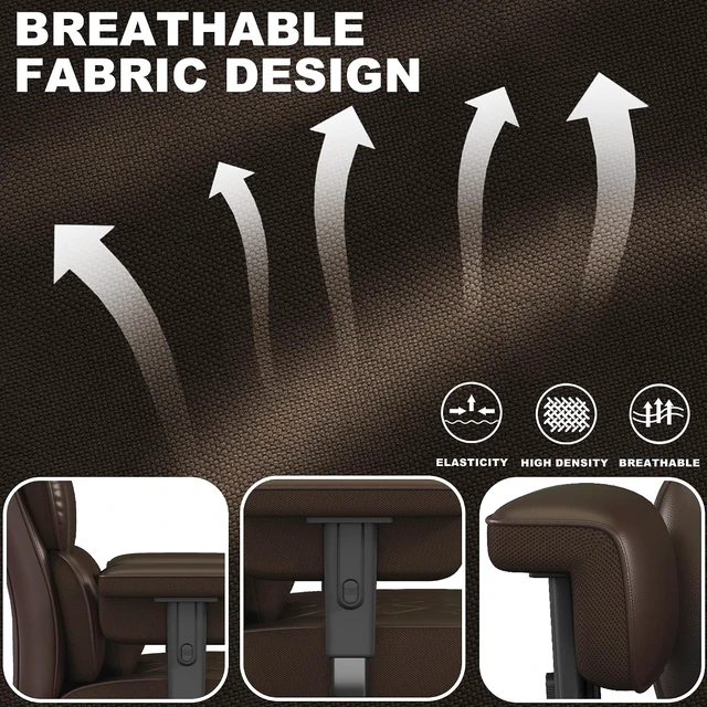 Alt view image 6 of 7 - Big & Tall Office Chair with Footrest & Lumbar Support Pillow High Back Faux Leather Gaming Chair with Adjustable Lift Armrest & 155° Recline for Home or Office, Brown