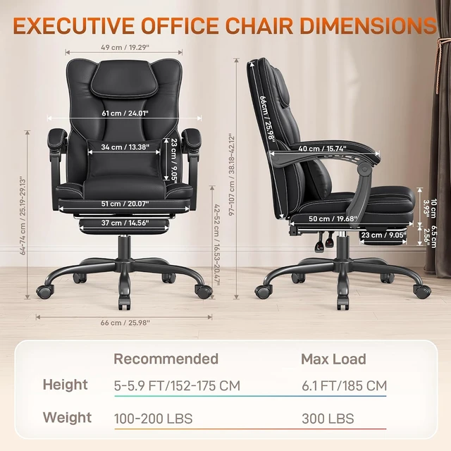 Alt view image 2 of 7 - Black Ergonomic Executive Office Chair with Foot Rest Computer Desk Chair