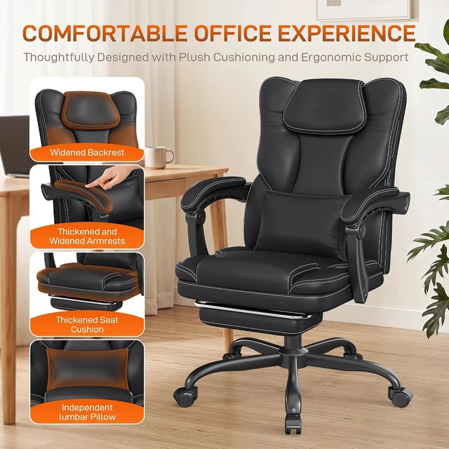 Alt view image 4 of 7 - Black Ergonomic Executive Office Chair with Foot Rest Computer Desk Chair