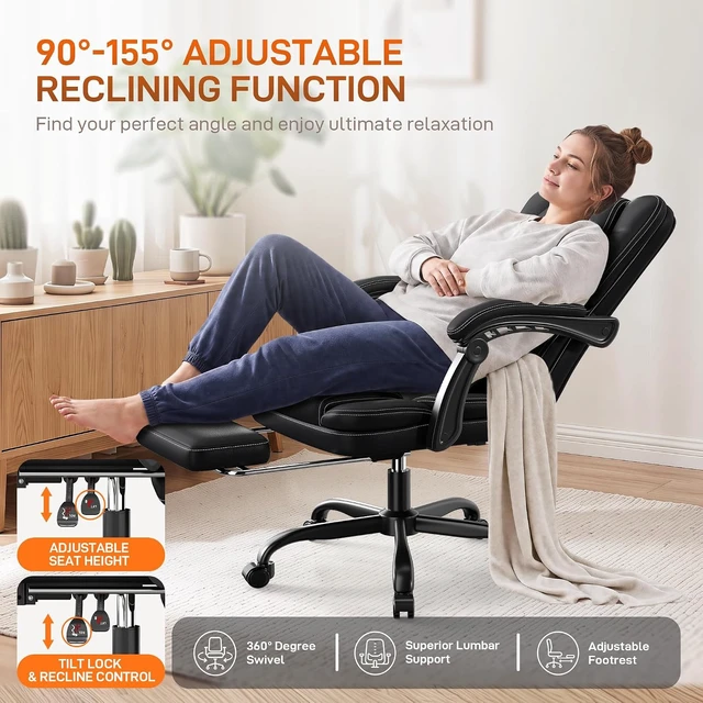 Alt view image 5 of 7 - Black Ergonomic Executive Office Chair with Foot Rest Computer Desk Chair