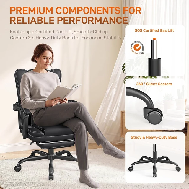 Alt view image 7 of 7 - Black Ergonomic Executive Office Chair with Foot Rest Computer Desk Chair
