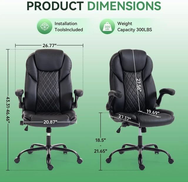 Alt view image 3 of 7 - Black High Back Ergonomic PU Leather Office Desk Chair