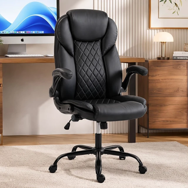 Alt view image 2 of 7 - Black High Back Ergonomic PU Leather Office Desk Chair