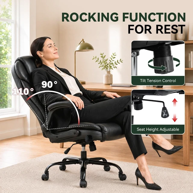 Alt view image 5 of 7 - Black High Back Ergonomic PU Leather Office Desk Chair