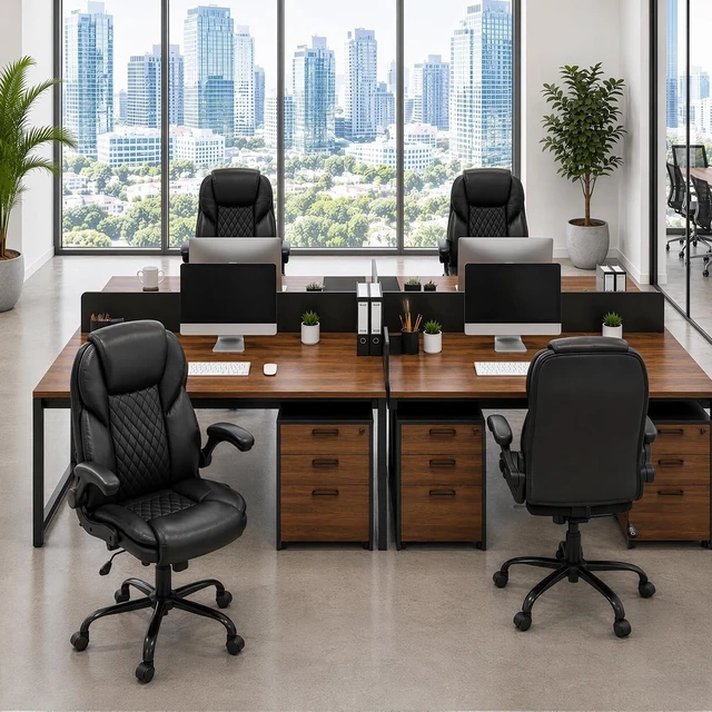 Alt view image 4 of 7 - Black High Back Ergonomic PU Leather Office Desk Chair