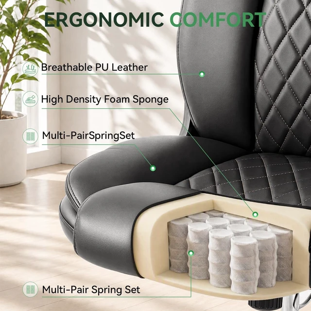 Alt view image 7 of 7 - Black High Back Ergonomic PU Leather Office Desk Chair