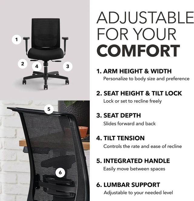 Alt view image 3 of 6 - Convergence Ergonomic Office Chair Black Desk Computer Chair