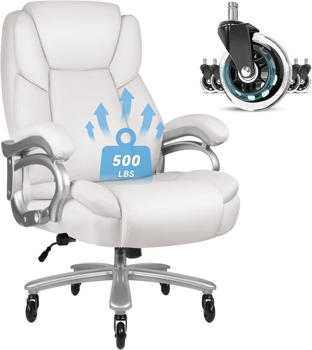 Main image of 500 Lbs Big & Tall Office Chair Heavy Duty High Back Executive with Adjustable Lumbar Support, Wide Seat & Quiet Rubber Wheels