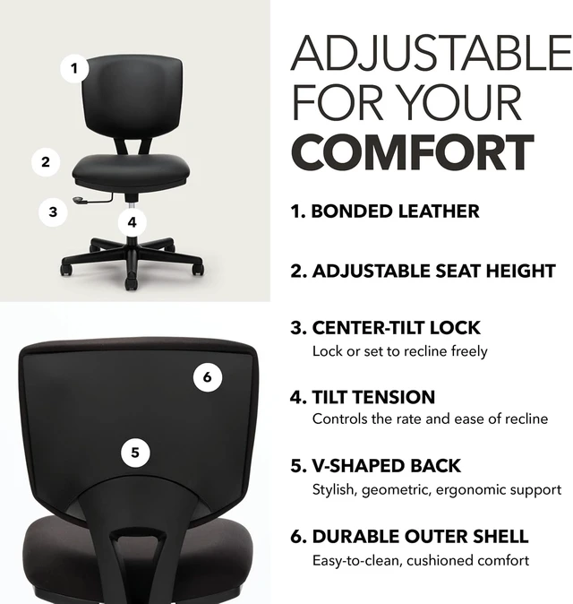 Alt view image 3 of 7 - Volt Armless Ergonomic Office Chair Black Desk Computer Chair