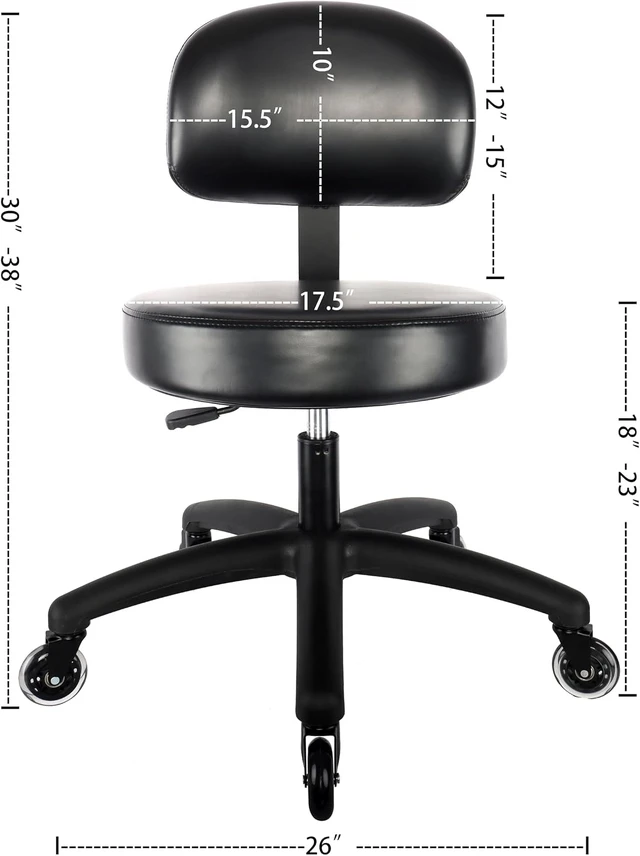 Alt view image 2 of 7 - Round Vinyl Adjustable Chair for Exam Rooms, Labs, Doctor & Dentist Offices Easy to Clean, 17"-22" Seat Height, No Footring (Rubber Roller, Gray)