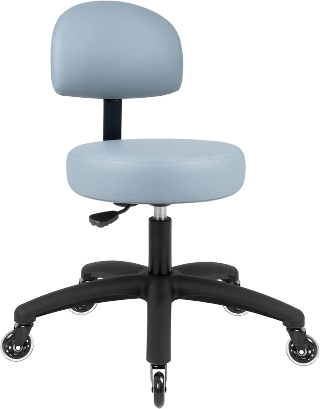 Alt view image 3 of 7 - Round Vinyl Adjustable Chair for Exam Rooms, Labs, Doctor & Dentist Offices Easy to Clean, 17"-22" Seat Height, No Footring (Rubber Roller, Gray)