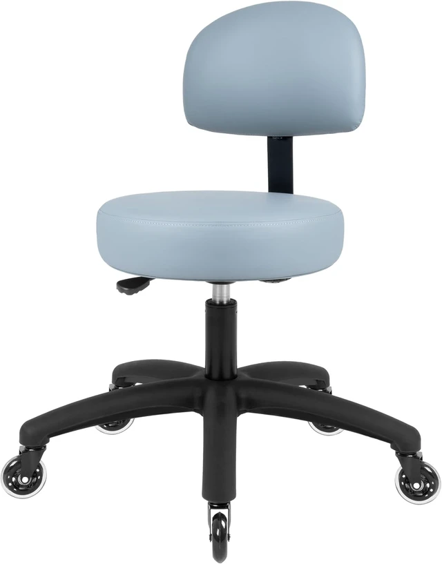 Alt view image 4 of 7 - Round Vinyl Adjustable Chair for Exam Rooms, Labs, Doctor & Dentist Offices Easy to Clean, 17"-22" Seat Height, No Footring (Rubber Roller, Gray)