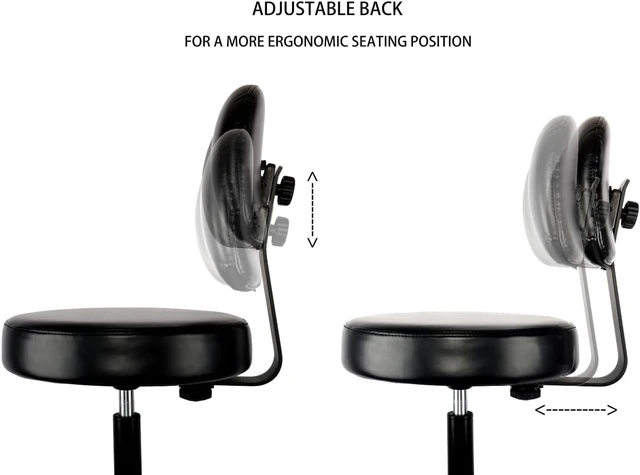 Alt view image 6 of 7 - Round Vinyl Adjustable Chair for Exam Rooms, Labs, Doctor & Dentist Offices Easy to Clean, 17"-22" Seat Height, No Footring (Rubber Roller, Gray)
