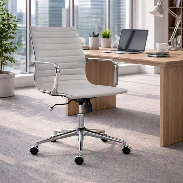 Main image of Gray Modern Executive Office Chair Leather Mid Back Adjustable Swivel Computer Chair with Lumbar Support for Conference Room & Home Office (Gray)