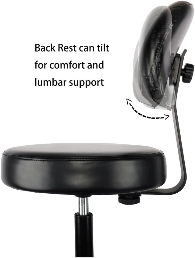 Alt view image 7 of 7 - Round Vinyl Adjustable Chair for Exam Rooms, Labs, Doctor & Dentist Offices Easy to Clean, 17"-22" Seat Height, No Footring (Rubber Roller, Gray)