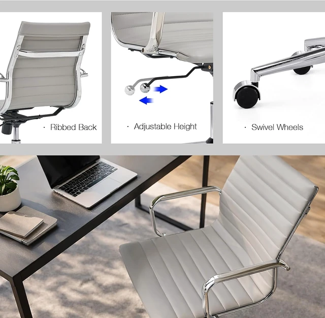 Alt view image 4 of 7 - Gray Modern Executive Office Chair Leather Mid Back Adjustable Swivel Computer Chair with Lumbar Support for Conference Room & Home Office (Gray)