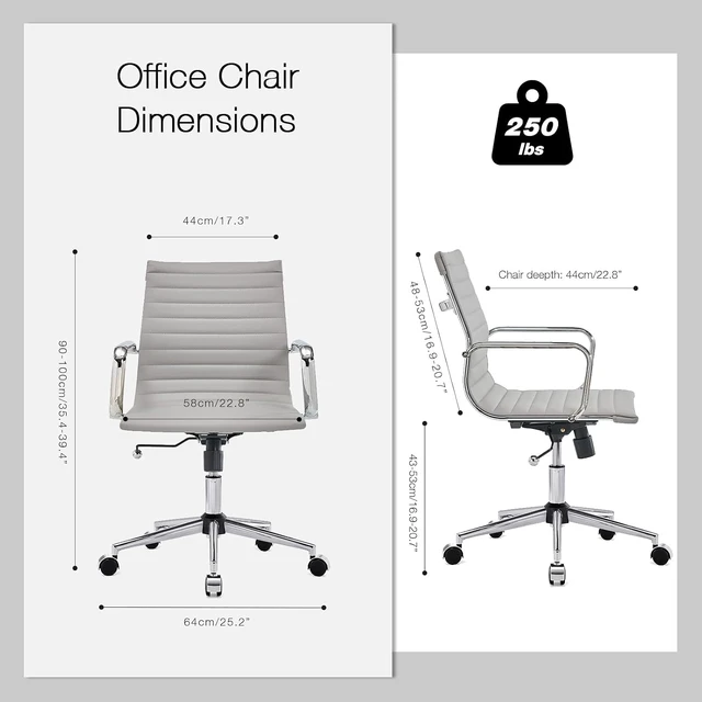 Alt view image 2 of 7 - Gray Modern Executive Office Chair Leather Mid Back Adjustable Swivel Computer Chair with Lumbar Support for Conference Room & Home Office (Gray)