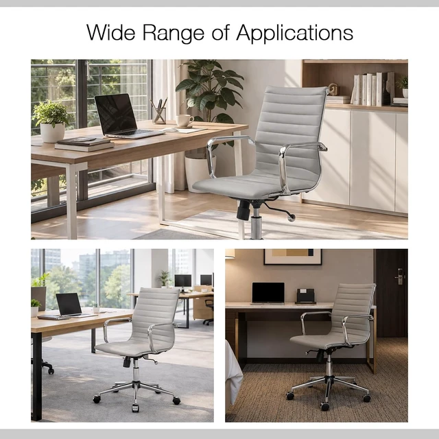 Alt view image 6 of 7 - Gray Modern Executive Office Chair Leather Mid Back Adjustable Swivel Computer Chair with Lumbar Support for Conference Room & Home Office (Gray)
