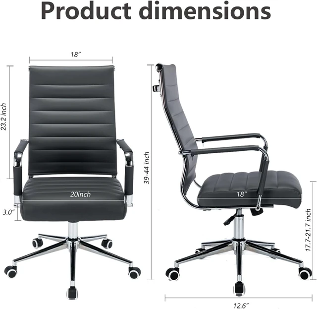 Alt view image 2 of 6 - Modern Leather Executive Office Chair with Wheels High Back Ergonomic Ribbed Swivel Computer Chair for Conference Rooms