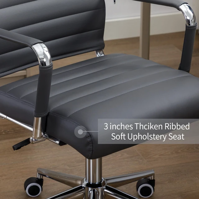 Alt view image 5 of 6 - Modern Leather Executive Office Chair with Wheels High Back Ergonomic Ribbed Swivel Computer Chair for Conference Rooms