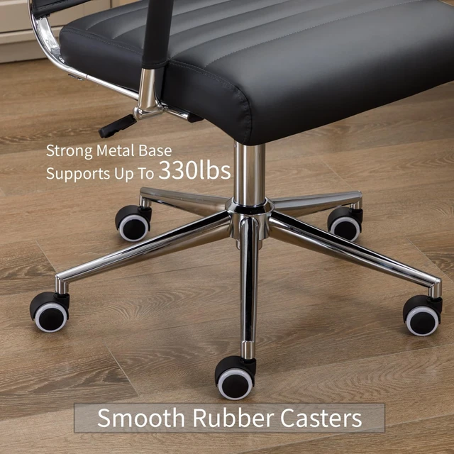 Alt view image 6 of 6 - Modern Leather Executive Office Chair with Wheels High Back Ergonomic Ribbed Swivel Computer Chair for Conference Rooms