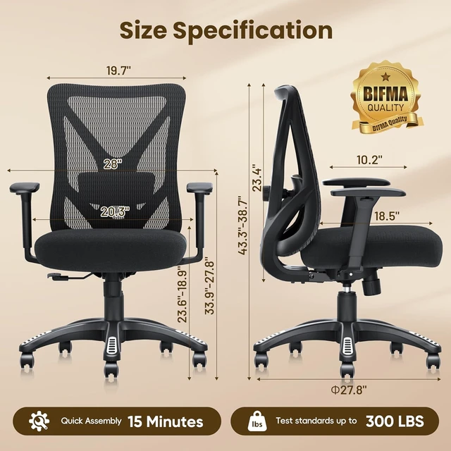 Alt view image 3 of 7 - BIFMA X5.1 Certified Ergonomic Mesh Office Chair Adjustable Lumbar Support, 3D Arm, Tilt Back & Wide Seat for Company & Home (Onyx Black)