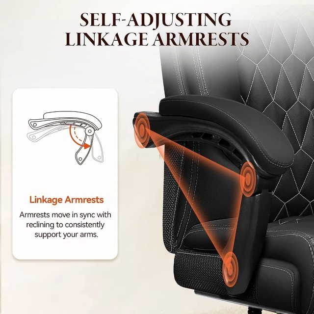 Alt view image 6 of 7 - Big & Tall Office Chair with Footrest Ergonomic High Back Leather Executive Computer Chair
