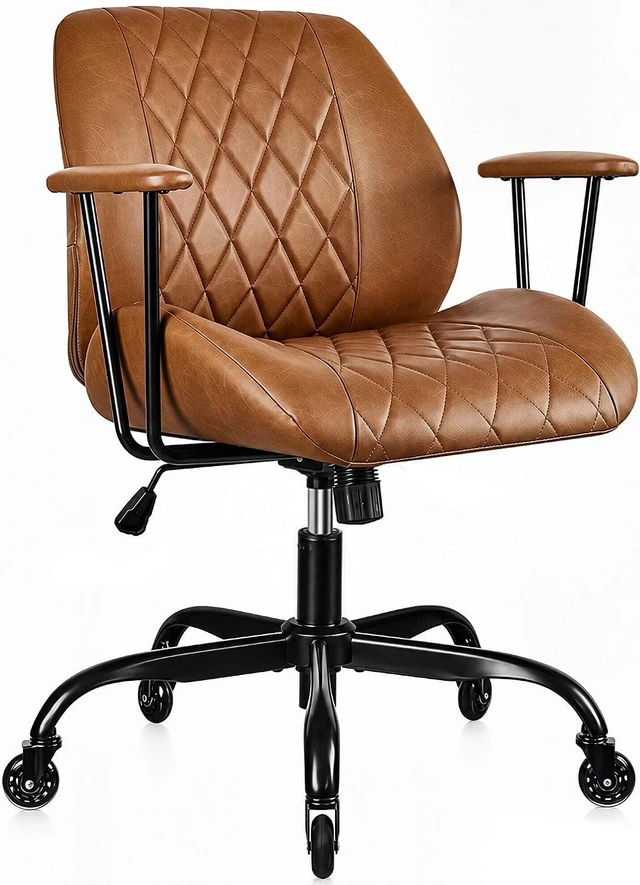 Main image of Brown Ergonomic PU Leather Office Chair with Removable Armrests Rubber Casters, Tilt Function, Adjustable Height Swivel Rolling Computer Chair for Home & Office